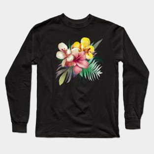 Watercolor tropical flowers Long Sleeve T-Shirt